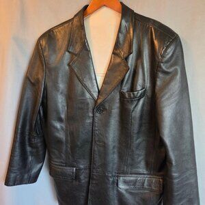 Jones New York City Genuine Leather Men’s Jacket Blazer 42R Black Sport Coat